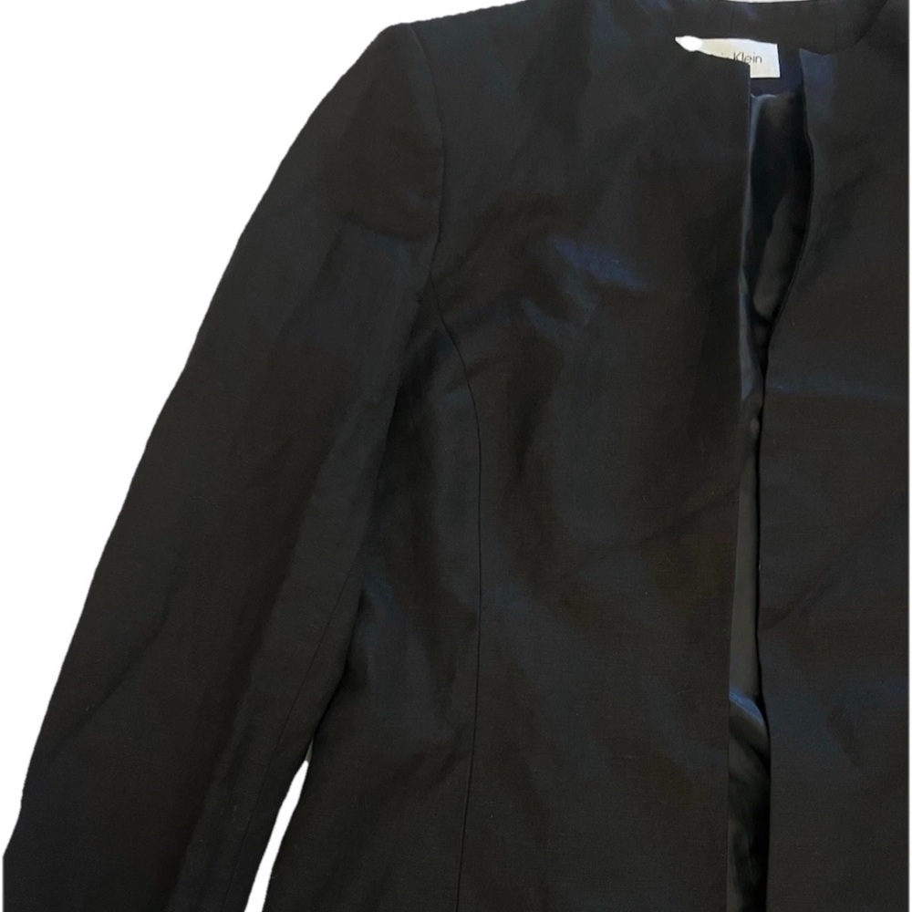 Calvin Klein Linen Blend Long Open Front Blazer Jacket Sz 12 - Picture 3 of 6